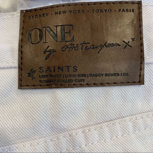 One Teaspoon Saints Long Rise Low Waist Distressed Baggy White Denim Jeans 26 - Picture 14 of 14